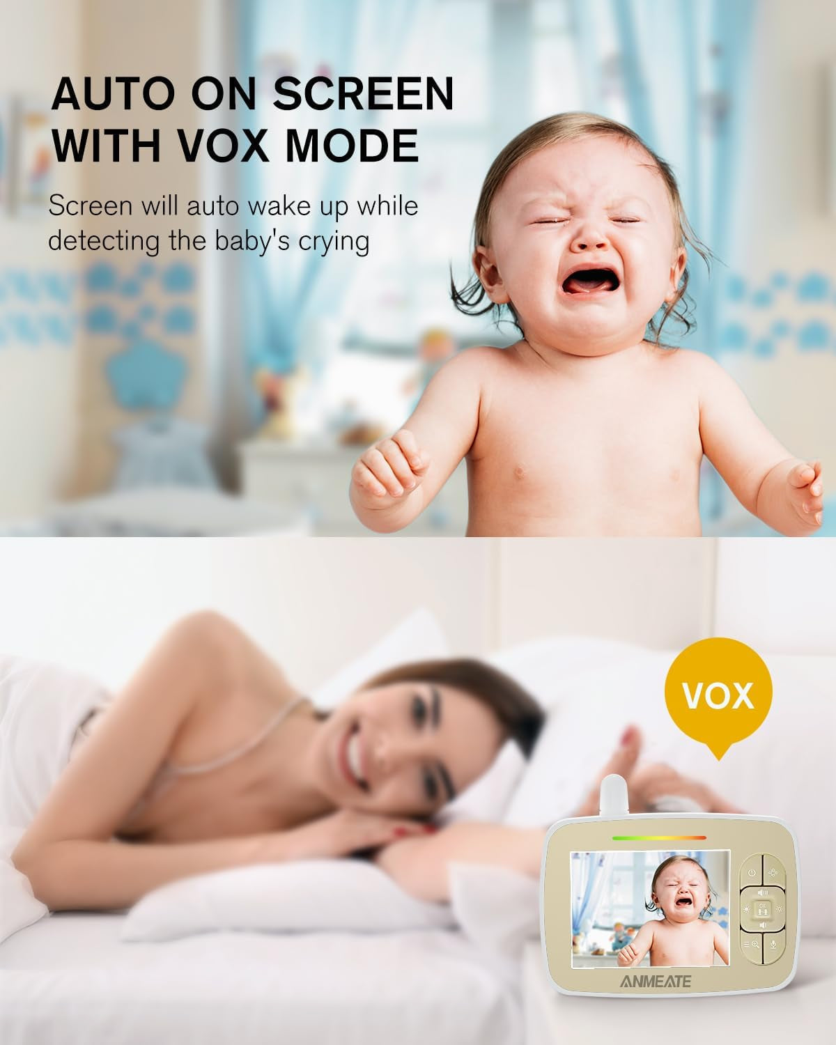 Baby Monitor with Remote Pan-Tilt-Zoom Camera, 3.5” Large Display Video Baby Monitor with Camera and Audio |Infrared Night Vision |Two Way Talk | Room Temperature| Lullabies and 960Ft Range