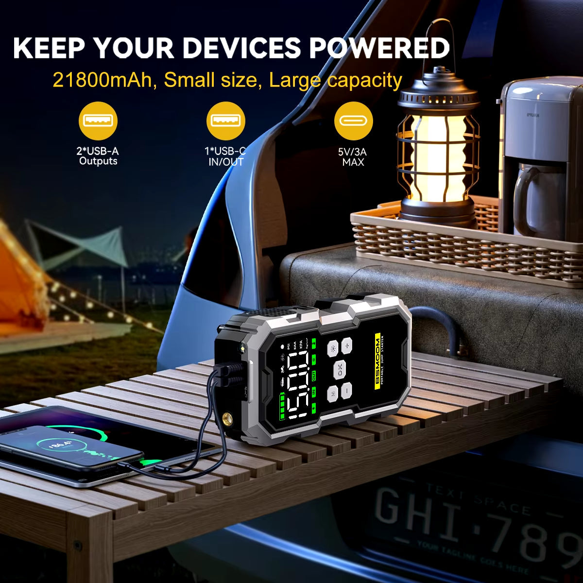 Car Jump Starter with Air Compressor LCD Screen 21800Mah Portable Booster Charger 6000A Powerful Car Battery Starting Devi