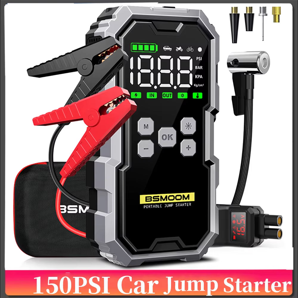 Car Jump Starter with Air Compressor LCD Screen 21800Mah Portable Booster Charger 6000A Powerful Car Battery Starting Devi