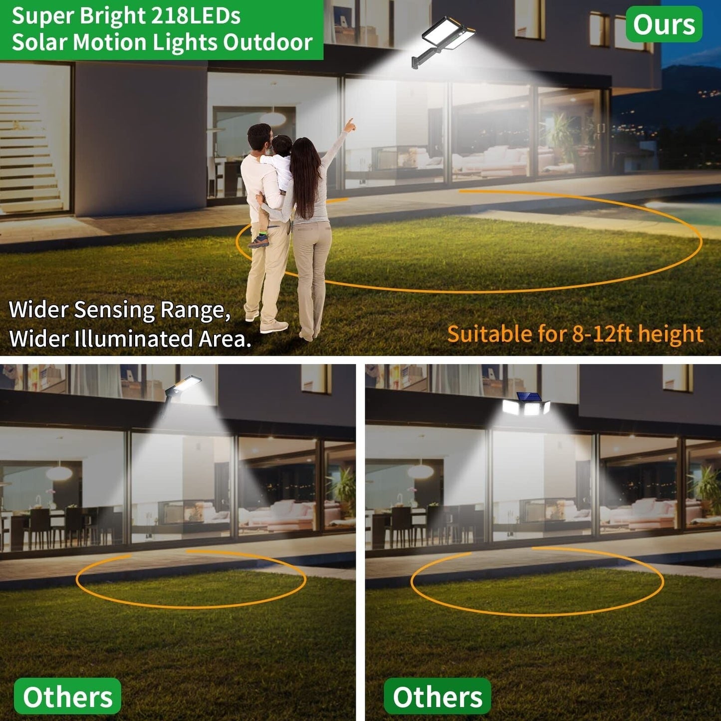 Solar Powered Street Lights Outdoor,218 Leds Security Lights with Remote Cont...