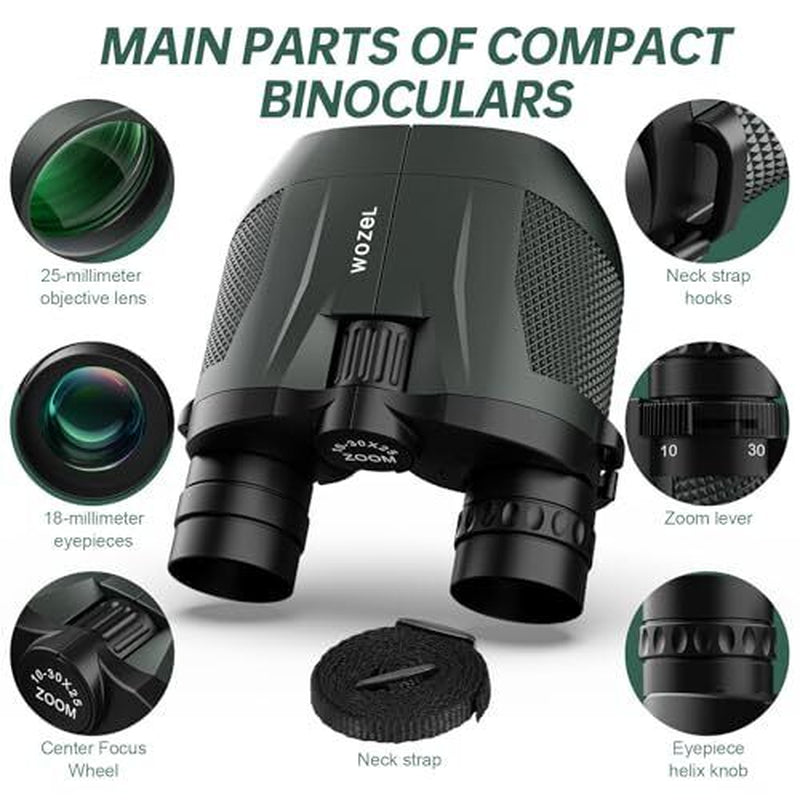 10-30X25 Compact Binoculars for Adults Kids - High Powered for Bird Watching