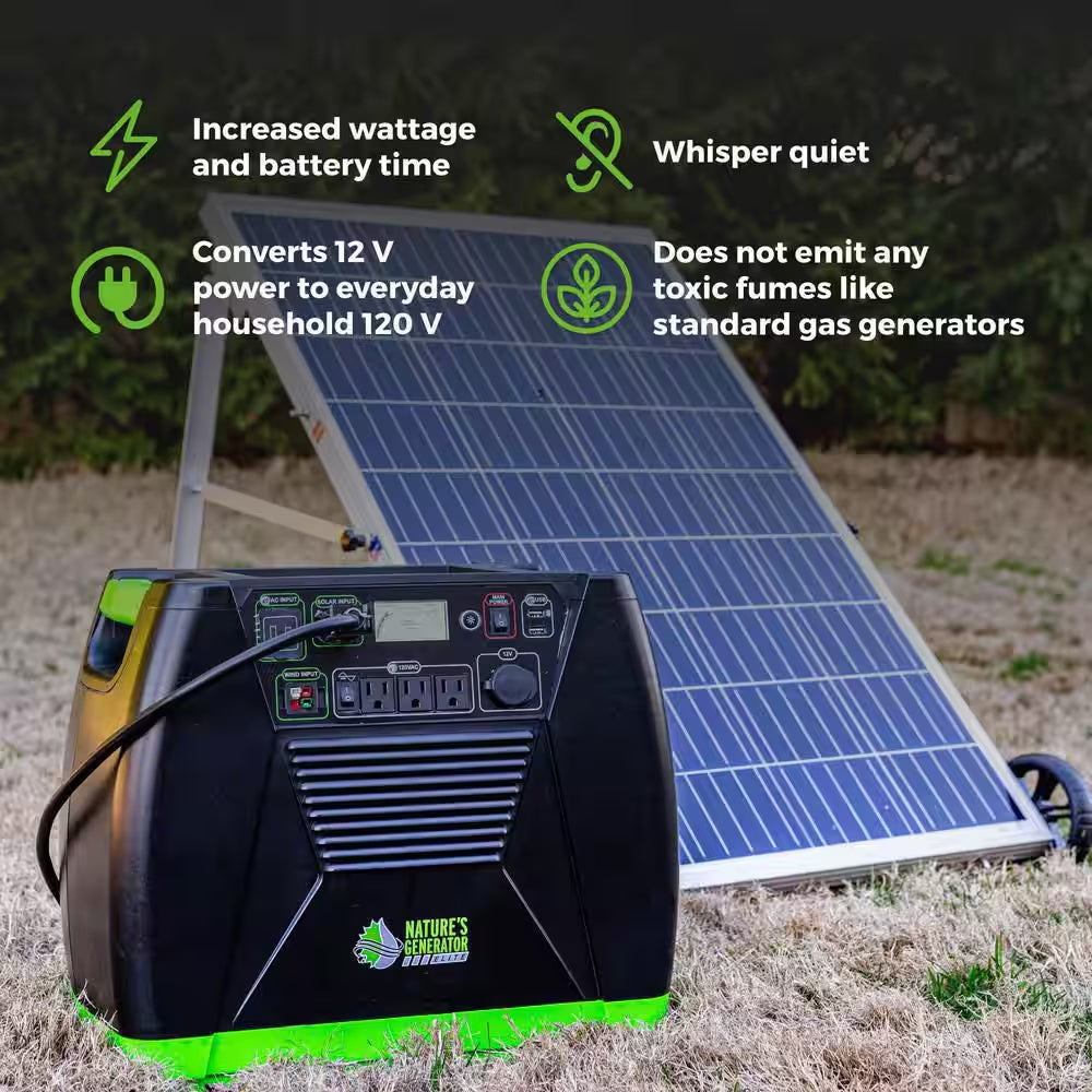 ELITE 3600-Watt/5760W Peak Push Button Start Solar Powered Portable Generator W/ 4 Solar Panels, Power Pod, Wind Turbine