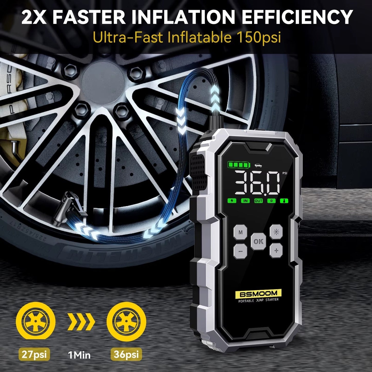 Car Jump Starter with Air Compressor LCD Screen 21800Mah Portable Booster Charger 6000A Powerful Car Battery Starting Devi