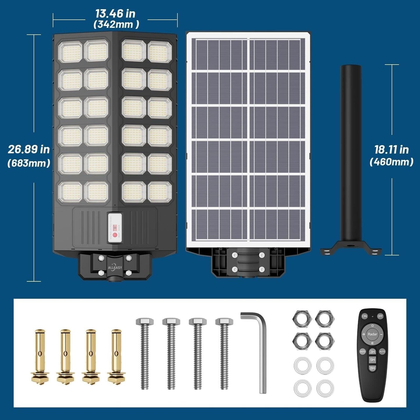Alleasy 1800W Solar Street Light Outdoor Waterproof, 180000Lm Solar Parking L...