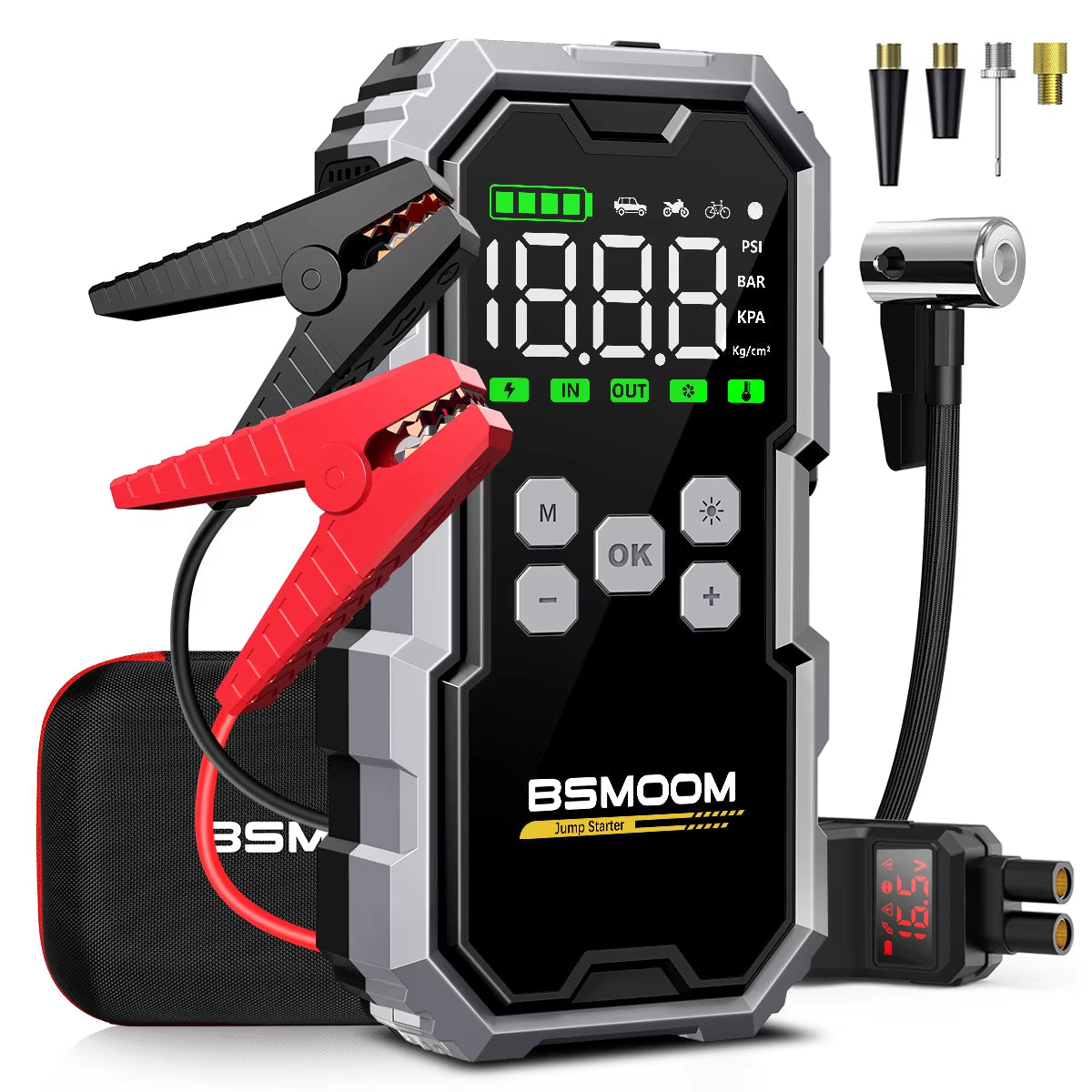 Car Jump Starter with Air Compressor LCD Screen 21800Mah Portable Booster Charger 6000A Powerful Car Battery Starting Devi