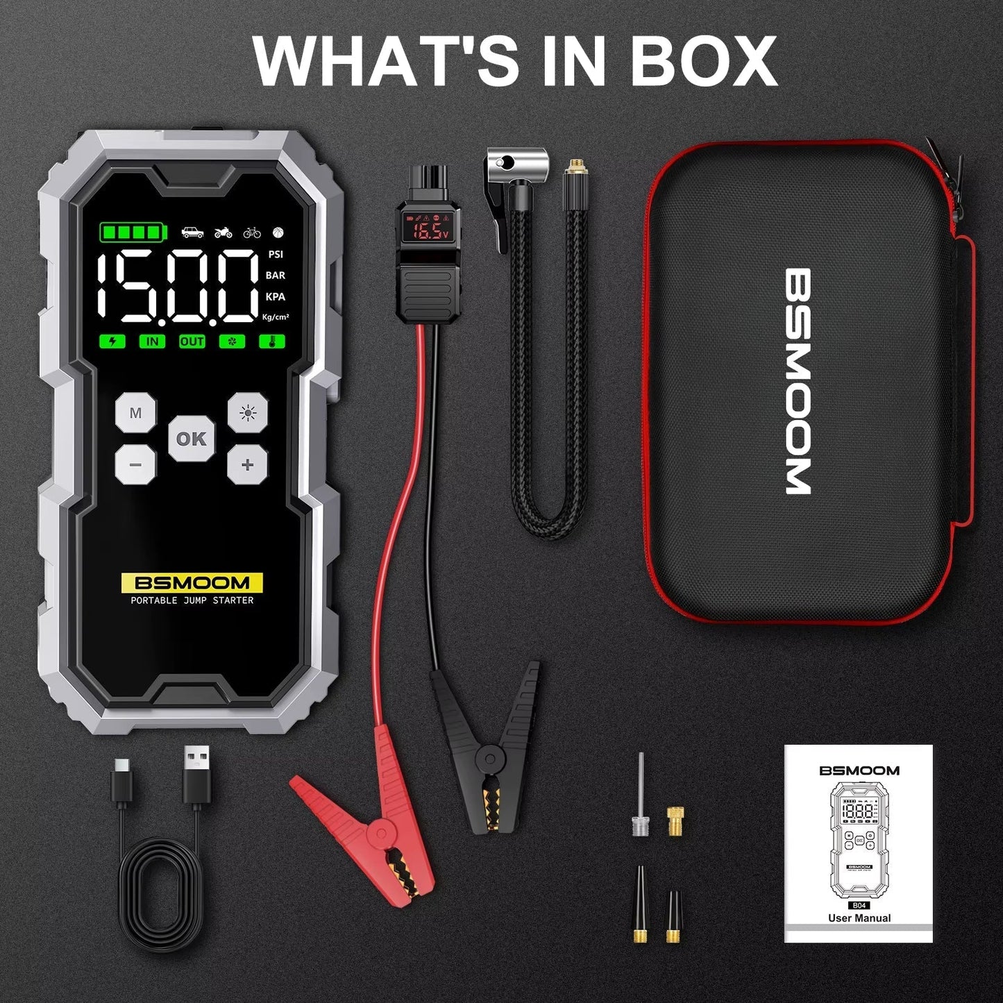 Car Jump Starter with Air Compressor LCD Screen 21800Mah Portable Booster Charger 6000A Powerful Car Battery Starting Devi