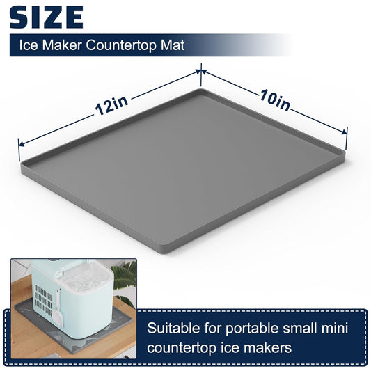 Ice Maker Countertop Mat, 12 X 10 Inch Silicone Protective Mat for Portable Mini Counter Top Nugget Ice Maker, Drain Tray for Ice Machine, Waterproof with Raised Edge Prevent Water Leakage