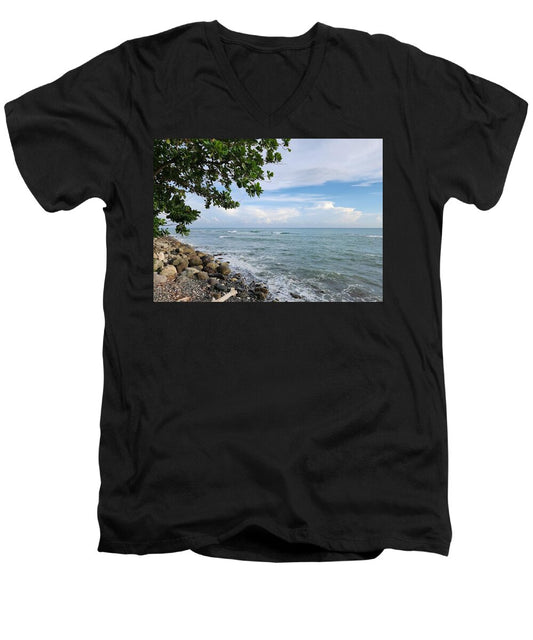 Serene Rocky Beach Scene - Men's V-Neck T-Shirt