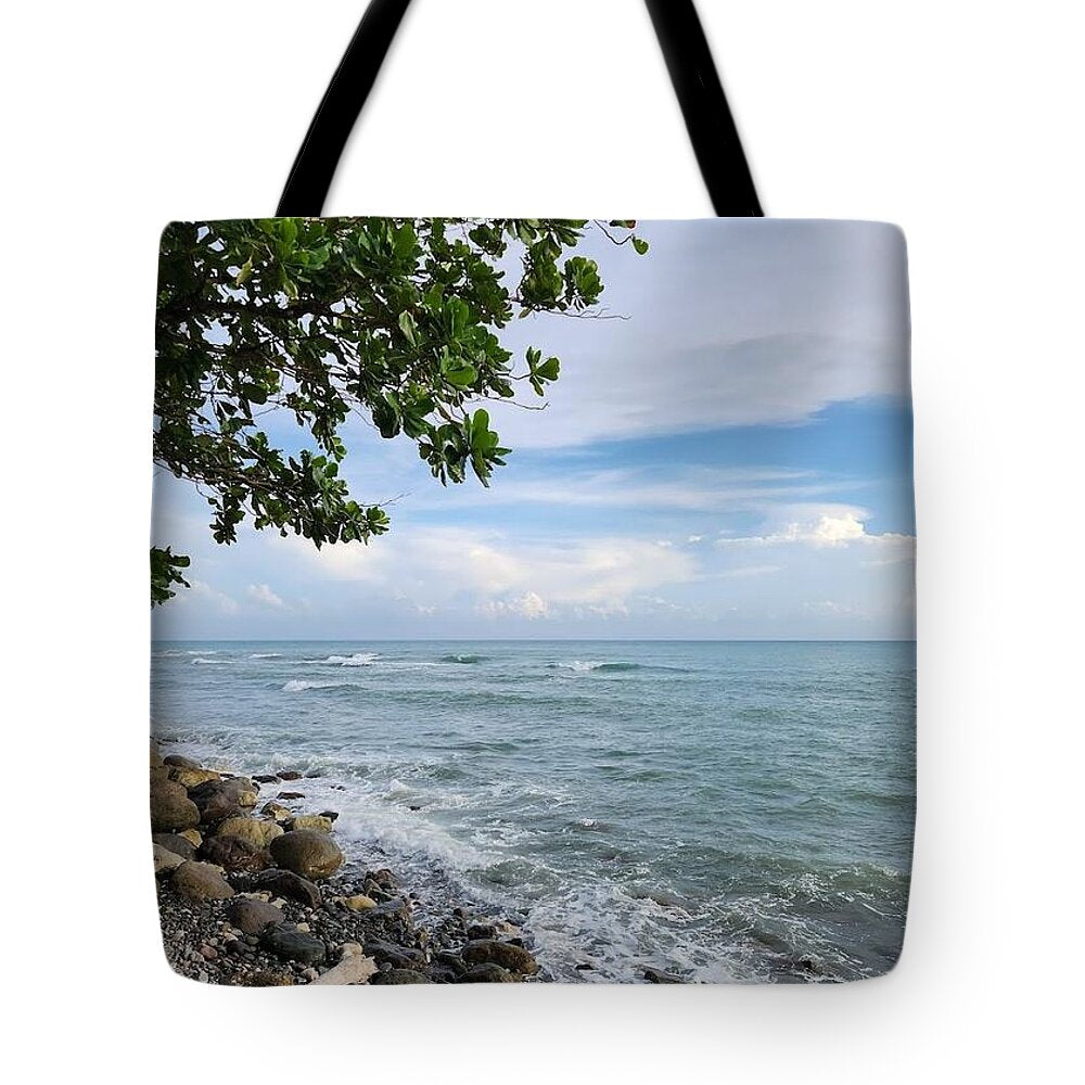Serene Rocky Beach Scene - Tote Bag