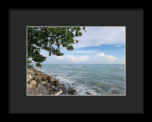Serene Rocky Beach Scene - Framed Print