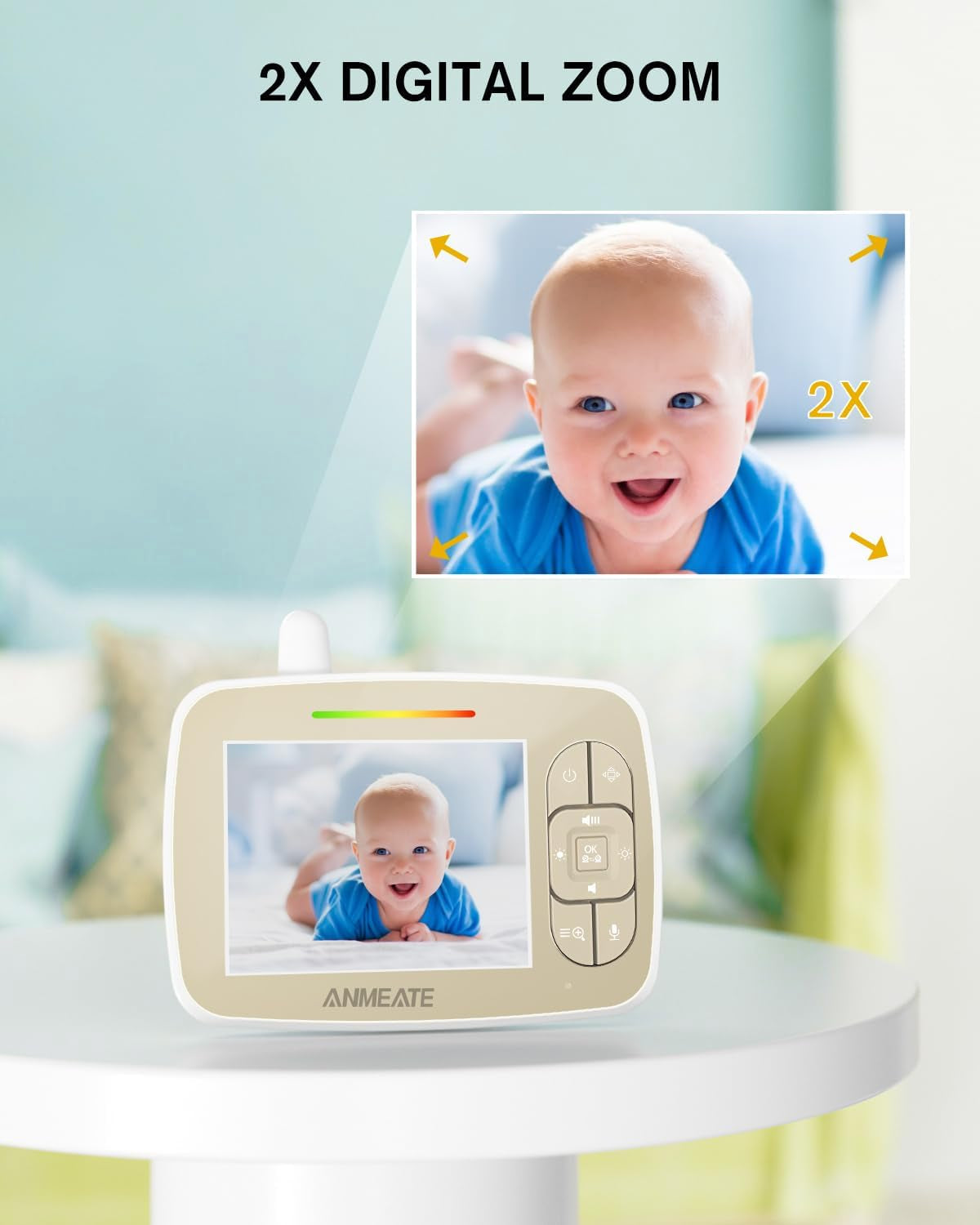 Baby Monitor with Remote Pan-Tilt-Zoom Camera, 3.5” Large Display Video Baby Monitor with Camera and Audio |Infrared Night Vision |Two Way Talk | Room Temperature| Lullabies and 960Ft Range