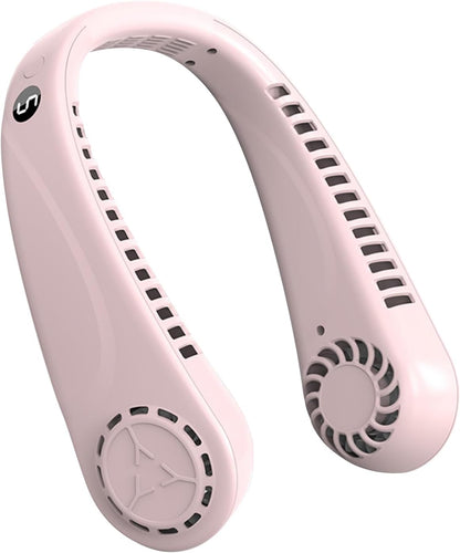 Portable Bladeless Hanging Neck Fans with Screen Display and 5 Speeds Levels, USB Rechargeable, 360° Cooling Wearable Personal Fan for Work Travel Sport Outdoor (Pink)
