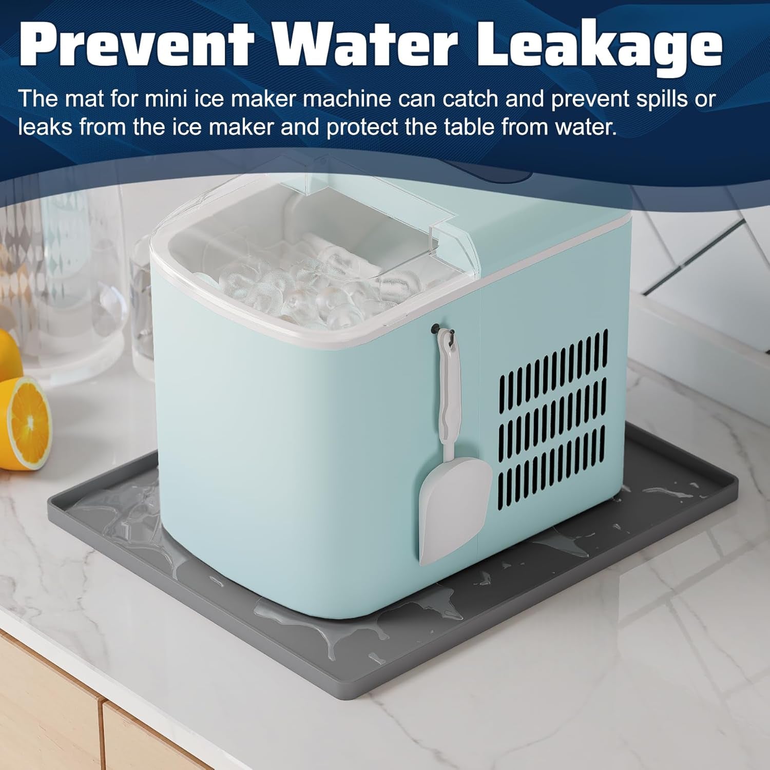 Ice Maker Countertop Mat, 12 X 10 Inch Silicone Protective Mat for Portable Mini Counter Top Nugget Ice Maker, Drain Tray for Ice Machine, Waterproof with Raised Edge Prevent Water Leakage