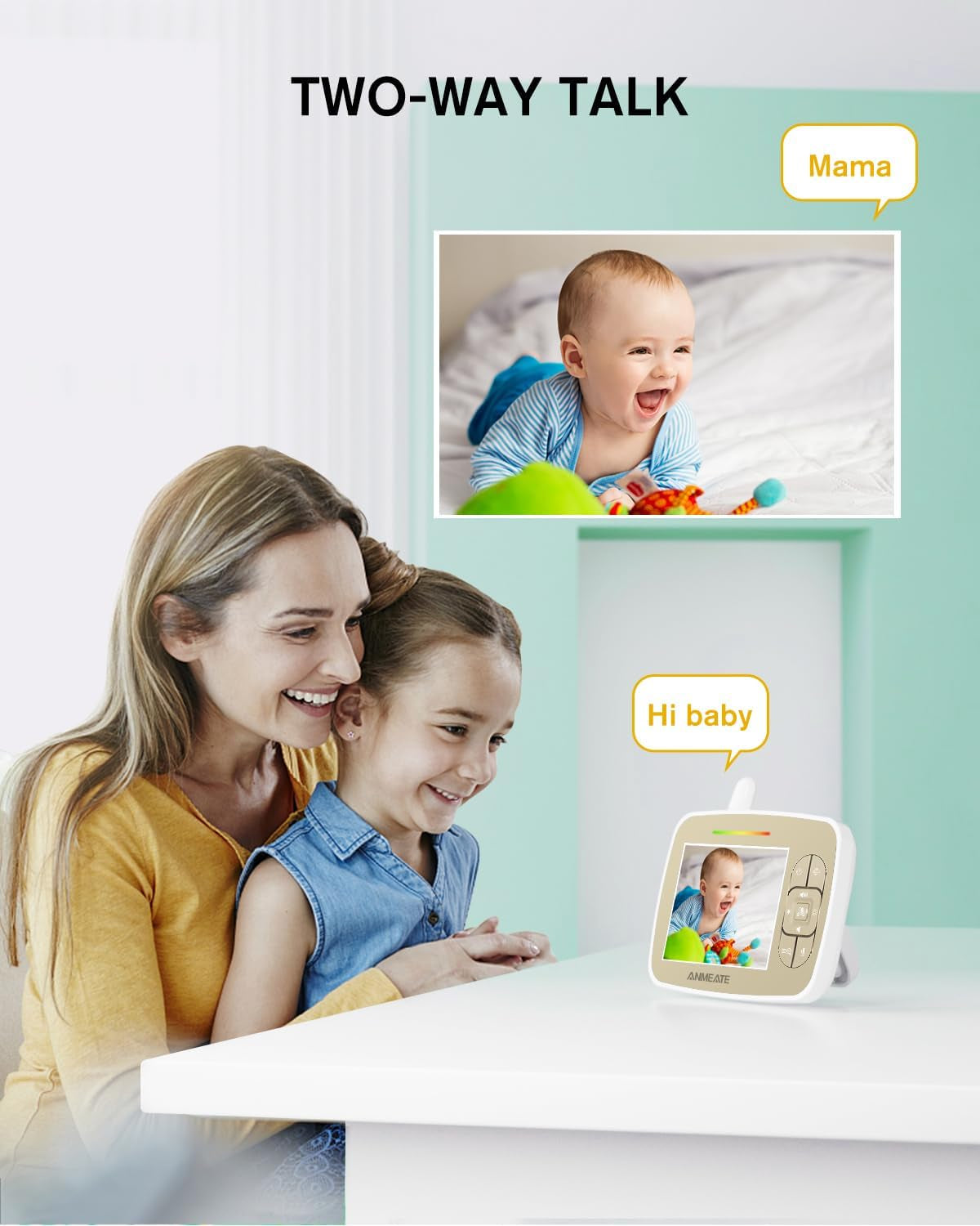 Baby Monitor with Remote Pan-Tilt-Zoom Camera, 3.5” Large Display Video Baby Monitor with Camera and Audio |Infrared Night Vision |Two Way Talk | Room Temperature| Lullabies and 960Ft Range