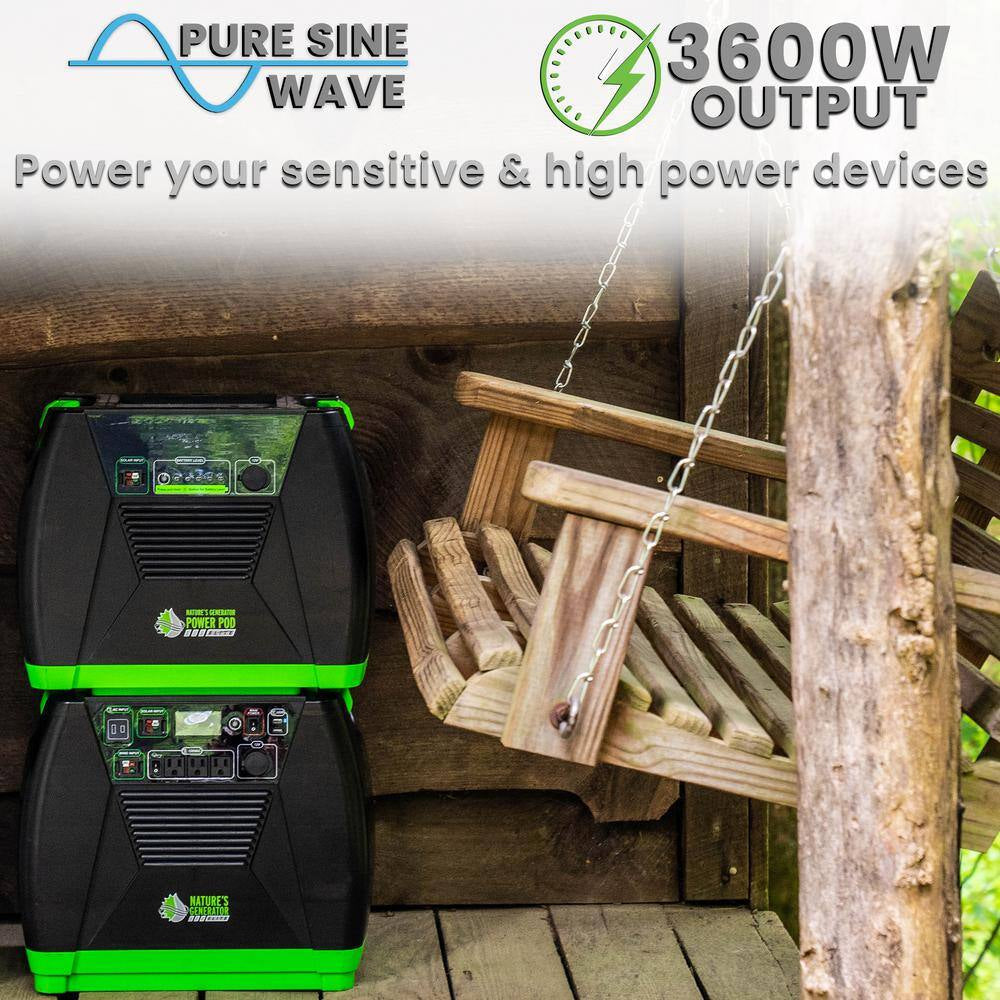 ELITE 3600-Watt/5760W Peak Push Button Start Solar Powered Portable Generator with Four 100W Solar Panels and Power Pod