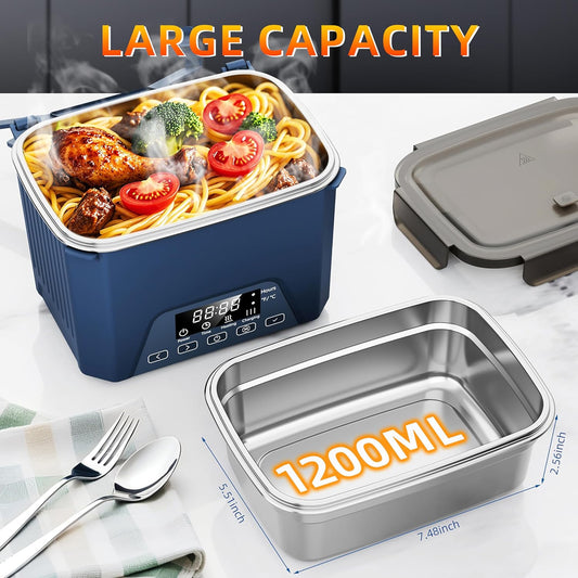 Cordless Electric Lunch Box, 1.2L Self Heating Lunch Box Battery Powered with Automatic Heating, BPA Free, Meal Prep Friendly, Portable Food Warmer for Work, Construction, Truck & Travel (Blue)