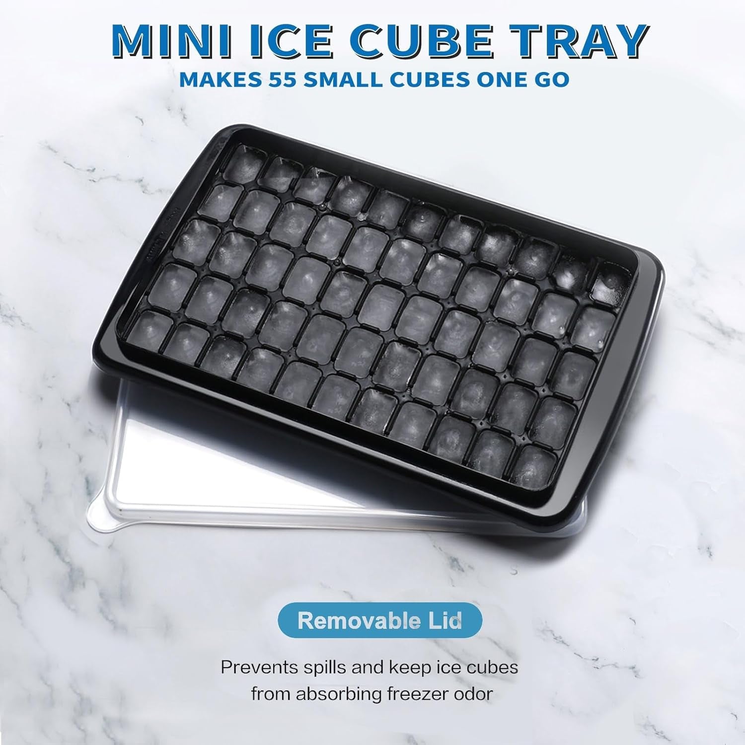 Ice Cube Tray with Lid and Bin for Freezer - 2 * 55 Nugget Ice Maker Tray, Cocktail Coffee Ice Mold for Easy Release Small Cubes, with Ice Container Scoop, Flexible Durable Plastic, BPA Free