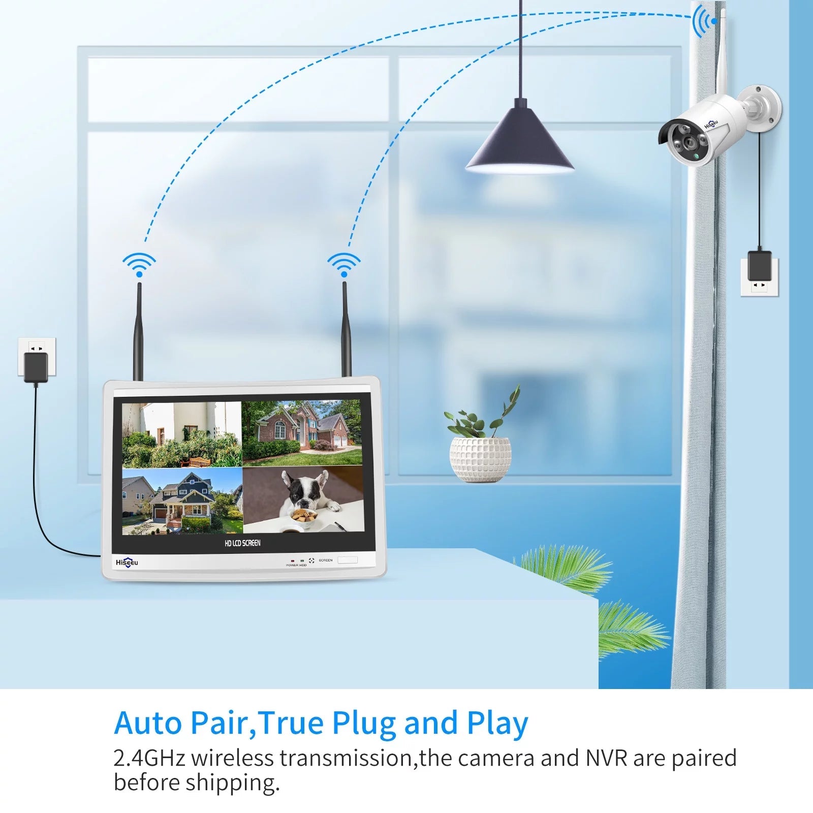 3MP Security Camera System with 12.1" Monitor, 3TB Hard Drive, 4Pcs Security Cameras Wireless Wifi for Recording and Remote View, Home Security Camera System (Supports Only 2.4Ghz Wi-Fi)