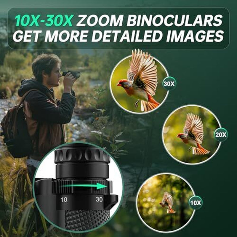 10-30X25 Compact Binoculars for Adults Kids - High Powered for Bird Watching