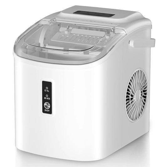Countertop Ice Maker with Handle,Portable Ice Machine with Basket and Scoop, 9 Bullet Ice in 6 Mins, 26Lbs/24H, Self-Cleaning