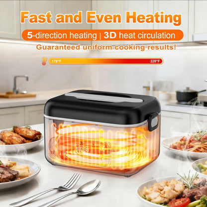Cordless Heated Electric Lunch Box, 24000Mah Portable Food Warmer, 1.3L Stainless Steel Food Container, 5-Side 3D Heating, Auto Scheduled Heating, Self Heating Lunch Box for Truckers, Offices,Outdoors