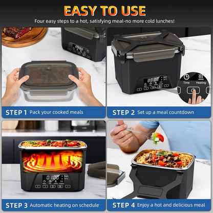 2026 Upgraded Cordless Electric Lunch Box, Heated Lunch Box for Adult, 1.2L Self Heating Lunch Box with Automatic Heating for Office, Construction, Truck and Travel