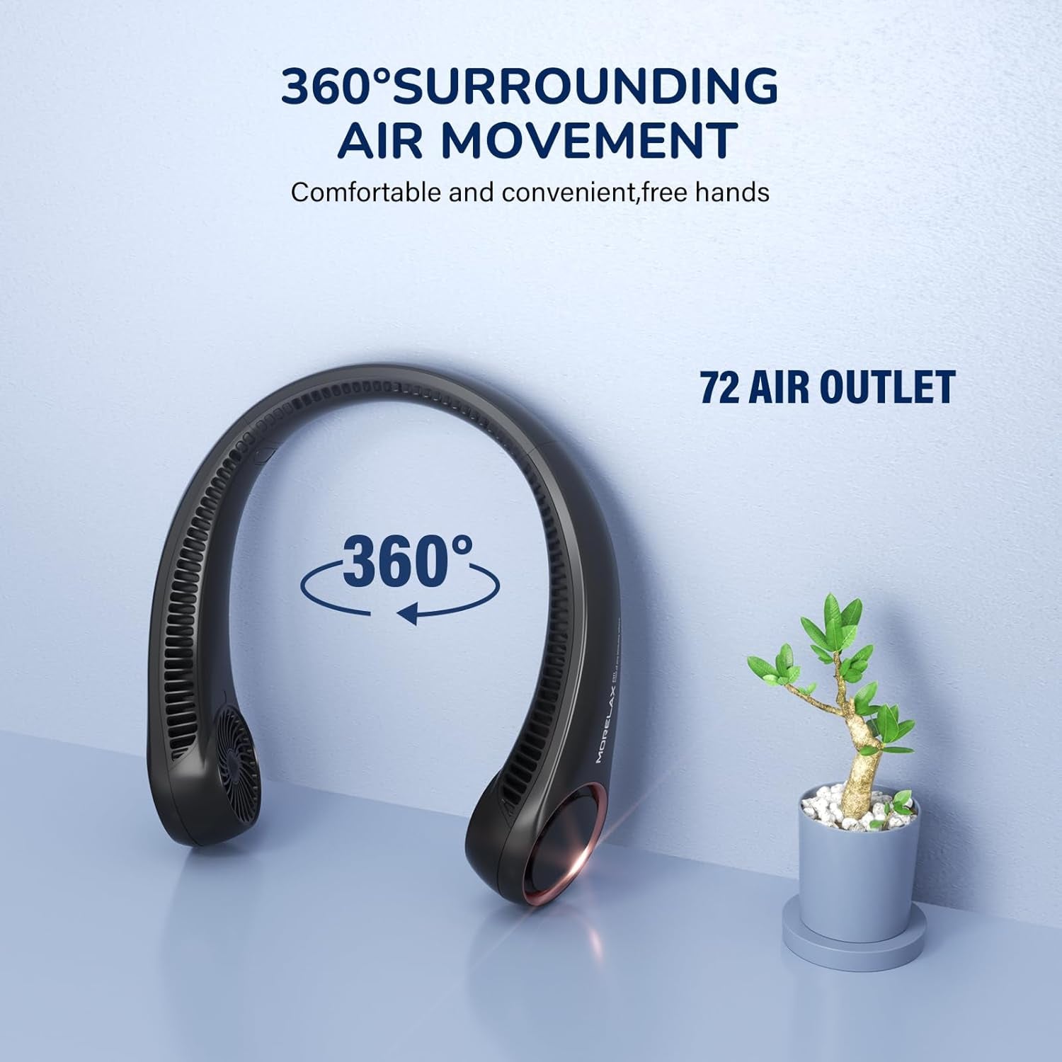 Portable Neck Fan Rechargeable, Personal Neck Cooling Fan, Hands Free Bladeless Fan, Ultra Quiet, 3 Speeds Adjustable Strong Wind, 4000 Mah Battery Operated, Gifts for Men Women Mom Dad, Small