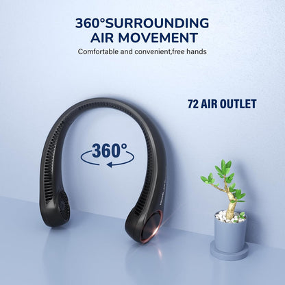 Portable Neck Fan Rechargeable, Personal Neck Cooling Fan, Hands Free Bladeless Fan, Ultra Quiet, 3 Speeds Adjustable Strong Wind, 4000 Mah Battery Operated, Gifts for Men Women Mom Dad, Small