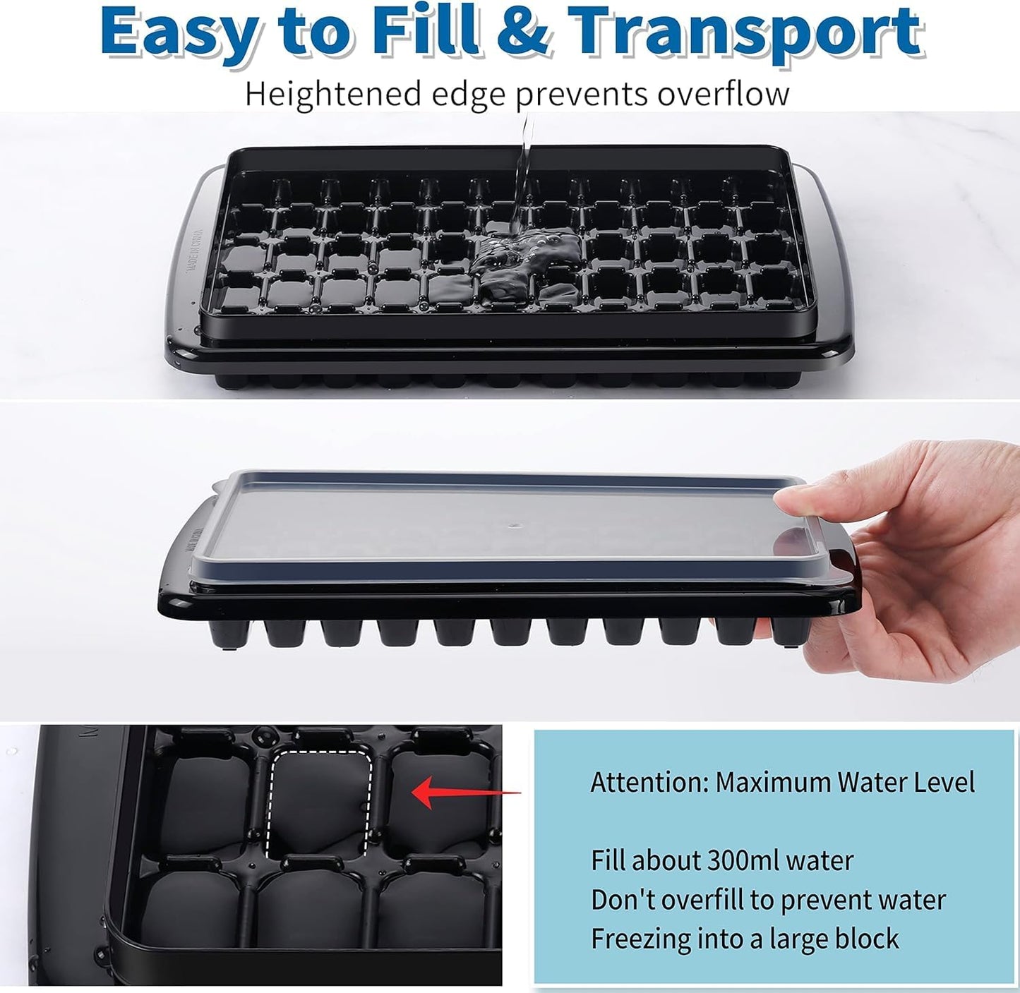 Ice Cube Tray with Lid and Bin for Freezer - 2 * 55 Nugget Ice Maker Tray, Cocktail Coffee Ice Mold for Easy Release Small Cubes, with Ice Container Scoop, Flexible Durable Plastic, BPA Free
