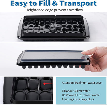 Ice Cube Tray with Lid and Bin for Freezer - 2 * 55 Nugget Ice Maker Tray, Cocktail Coffee Ice Mold for Easy Release Small Cubes, with Ice Container Scoop, Flexible Durable Plastic, BPA Free