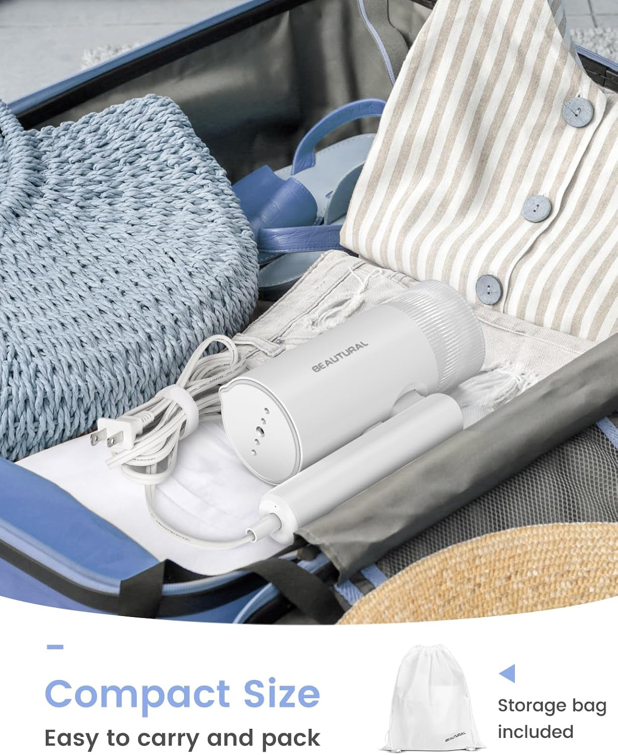 Steamer for Clothes, Portable Garment Wrinkle Remover, Fast 30S Heat-Up, Foldable and Handheld, 120V Only (Not for 220V Europe), White