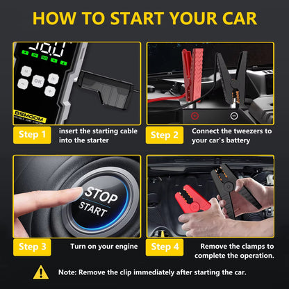 Car Jump Starter with Air Compressor LCD Screen 21800Mah Portable Booster Charger 6000A Powerful Car Battery Starting Devi