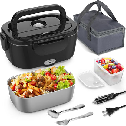 Electric Lunch Box for Adults, 1.2L/41Oz, 100W Fast Heated Lunch Box, 12V/24V/110V Portable Food Heater for Car/Office Work with 304 Stainless Steel Container, Blue Gray