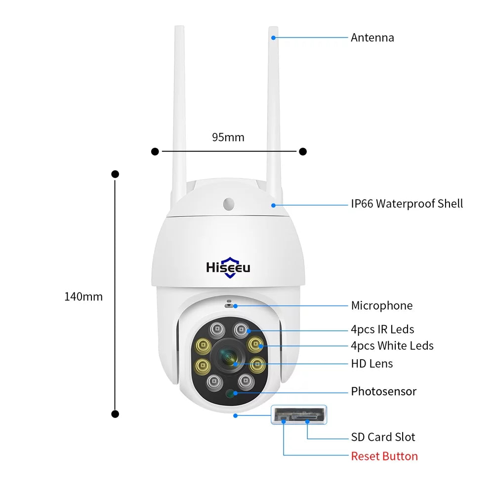 5MP Pan Tilt Security Camera Wireless Wi-Fi with 2-Way Audio, Motion Tracking & Light Alarm, Color/Ir Night Vision,Ip66 Waterproof Outdoor Security Camera for Home (Support Only 2.4Ghz Wi-Fi)