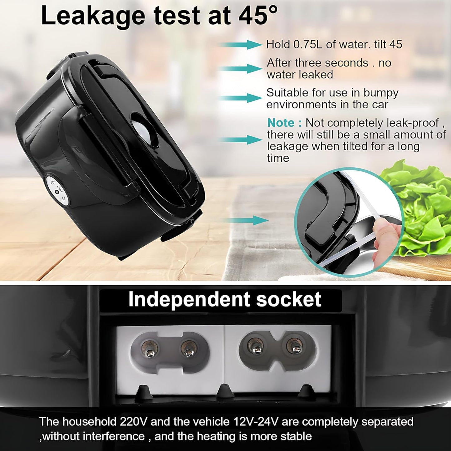 Electric Lunch Box, Portable Food Warmer for Car, Truck, Office, 12V 24V 110V Adapter, Leak Proof, 304 Stainless Steel Container, SS Fork & Spoon and Carry Bag (1.5L-Black)