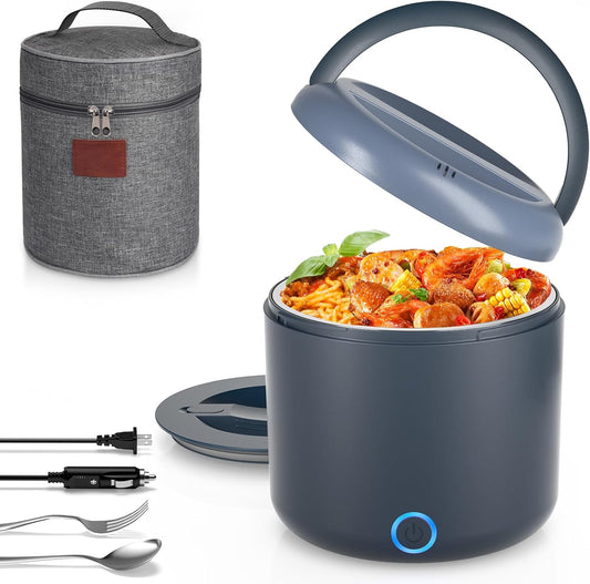Electric Lunch Box for Adults, 1.2L/41Oz, 100W Fast Heated Lunch Box, 12V/24V/110V Portable Food Heater for Car/Office Work with 304 Stainless Steel Container, Blue Gray