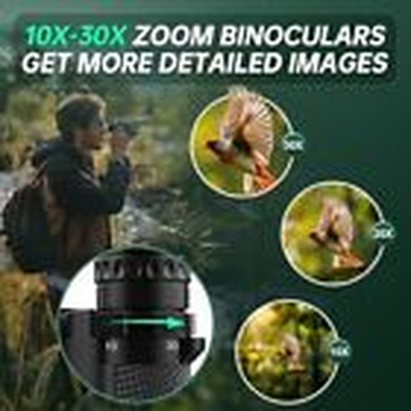 10-30X25 Compact Binoculars for Adults Kids - High Powered for Bird Watching