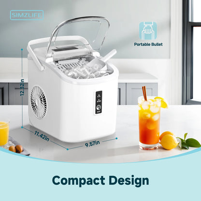 Countertop Ice Maker with Handle,Portable Ice Machine with Basket and Scoop, 9 Bullet Ice in 6 Mins, 26Lbs/24H, Self-Cleaning