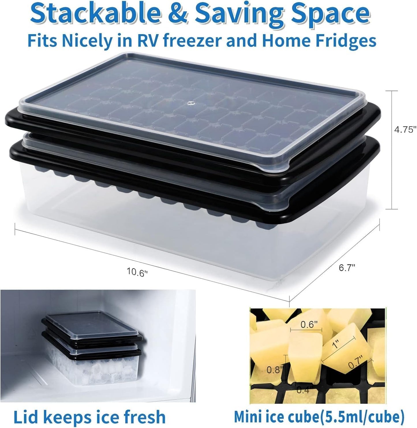 Ice Cube Tray with Lid and Bin for Freezer - 2 * 55 Nugget Ice Maker Tray, Cocktail Coffee Ice Mold for Easy Release Small Cubes, with Ice Container Scoop, Flexible Durable Plastic, BPA Free