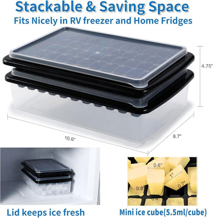 Ice Cube Tray with Lid and Bin for Freezer - 2 * 55 Nugget Ice Maker Tray, Cocktail Coffee Ice Mold for Easy Release Small Cubes, with Ice Container Scoop, Flexible Durable Plastic, BPA Free