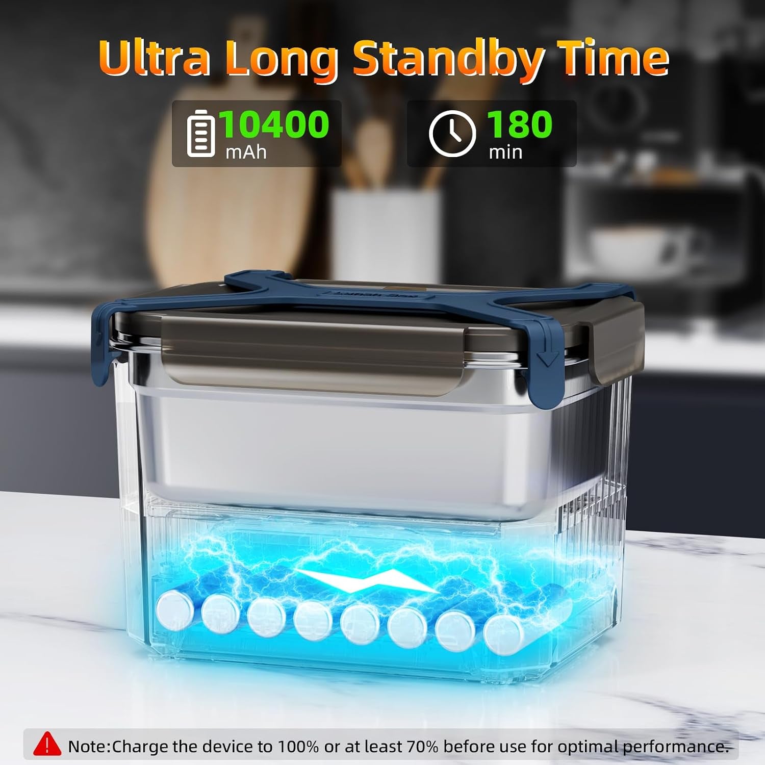 Cordless Electric Lunch Box, 1.2L Self Heating Lunch Box Battery Powered with Automatic Heating, BPA Free, Meal Prep Friendly, Portable Food Warmer for Work, Construction, Truck & Travel (Blue)