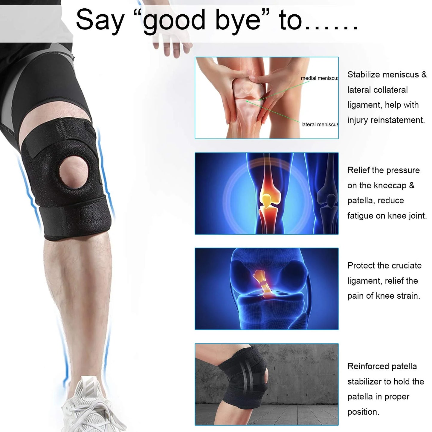 Knee Brace, Relieves ACL, LCL, MCL, Meniscus Tear, Arthritis, Tendonitis Pain. Open Patella Dual Stabilizers Non Slip Comfort Neoprene. Adjustable Bi-Directional Straps (Orange)