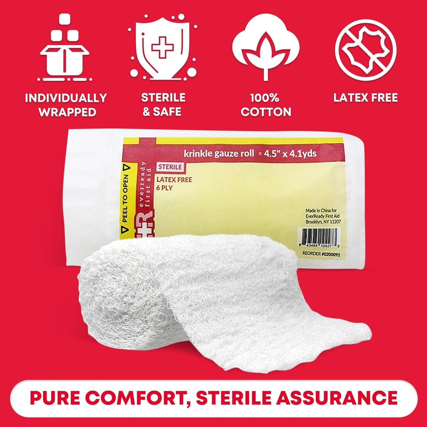Sterile Krinkle Kerlix Type 4 1/2" X 4.1 Yds, Latex Free, 6 PLY, Gauze Bandage Roll - 12 Count