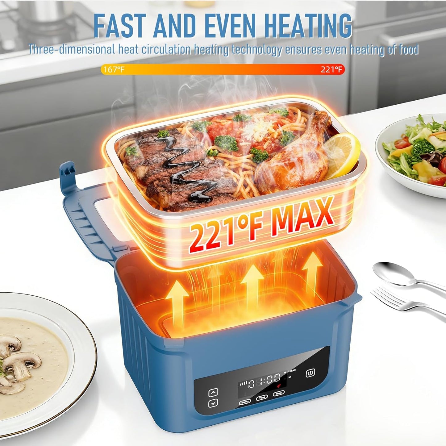 2026 Upgraded Cordless Electric Lunch Box for Adults, 20,800Mah Battery-Powered Heated Lunch Box 6.3 Cup Self-Heating Lunch Box for Construction, Office & Truck
