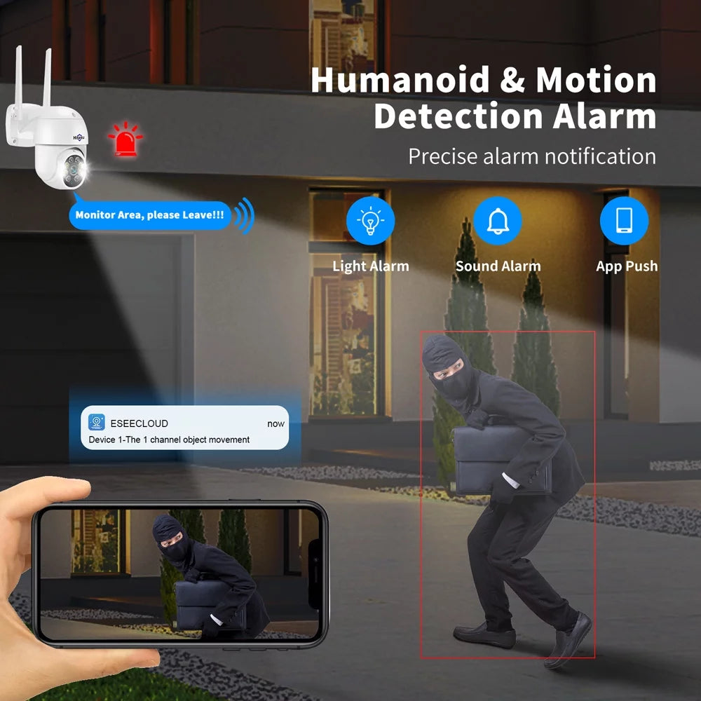5MP Pan Tilt Security Camera Wireless Wi-Fi with 2-Way Audio, Motion Tracking & Light Alarm, Color/Ir Night Vision,Ip66 Waterproof Outdoor Security Camera for Home (Support Only 2.4Ghz Wi-Fi)
