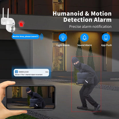 5MP Pan Tilt Security Camera Wireless Wi-Fi with 2-Way Audio, Motion Tracking & Light Alarm, Color/Ir Night Vision,Ip66 Waterproof Outdoor Security Camera for Home (Support Only 2.4Ghz Wi-Fi)