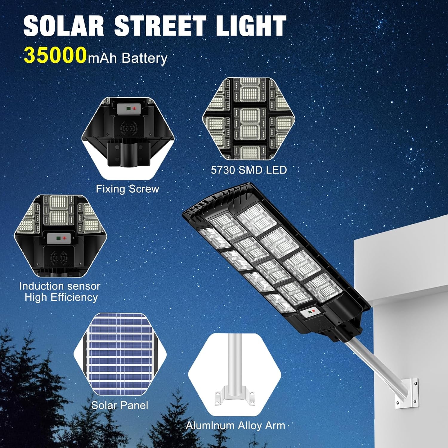 1800W Solar Street Lights Outdoor Waterproof, LED Street Light Solar Powered,120
