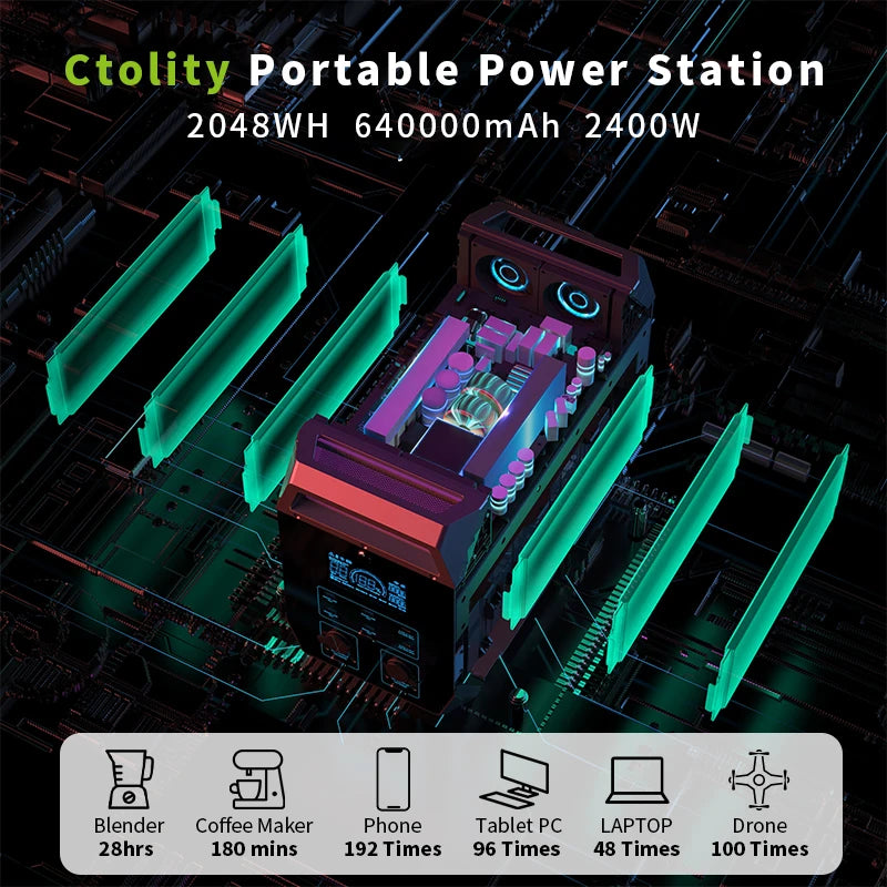 2000W 2048WH Portable Power Station Camping Lifepo4 Battery 1800W 1000W 600W Solar Generator Backup AC 220V for Home Outdoor RV
