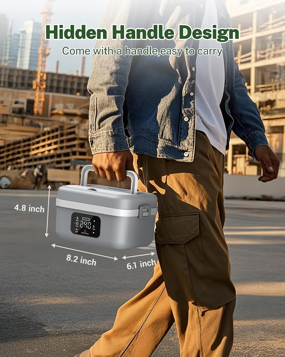 Cordless Electric Lunch Box for Adults, 16000Mah Rechargeable Self-Heating Lunch Box Food Warmer with Timer & Adjustable Heating, 34Oz/1L Container with Insulated Bag for Office Car Outdoor