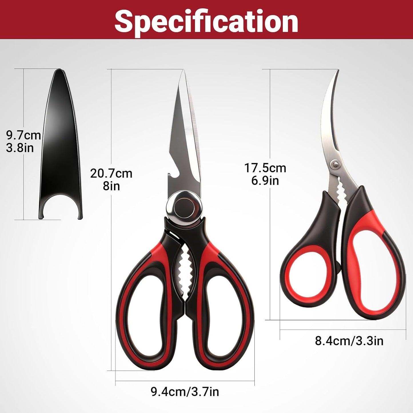 Kitchen Shears Set of 2, Heavy Duty Kitchen Scissors Seafood Scissors, Stainless Steel Sharp Food Cooking Scissors for Meat, Bones, Fish, Poultry, Vegetables, Chicken, Dishwasher Safe